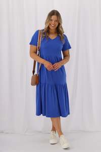 Shine On Essence Nina Tiered Midi Dress Cobalt