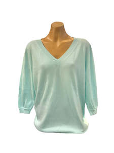 Knitwear: Optimum 3/4 Sleeve V-Neck Top - Eggshell