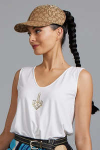 Singlets: Paula Ryan Modal Chandelier Singlet - White/Gold