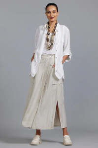 Paula Ryan Relaxed Range: Paula Ryan Washer Linen Split Skirt-White