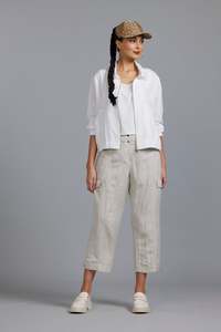 Paula Ryan Relaxed Range: Paula Ryan Washer Linen Cropped Jacket - White