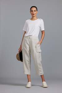 Paula Ryan Washer Linen Casual Pant - Sand