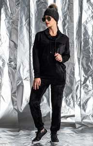 Paula Ryan Velour Cowl Neck Top-Black