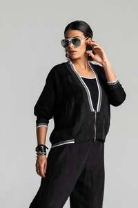 Paula Ryan Relaxed Rib Trim Cropped Jacket