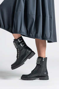 Paula Ryan Shoes: Paula Ryan Buckle Chain Boot - Black