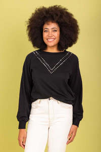 Sale Hoodies Sweaters: Charlo Lexi Studded Viscose Sweater Black