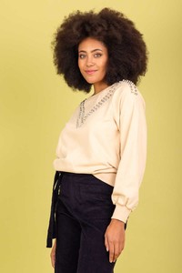 Charlo Lexi Studded Viscose Sweater Beige