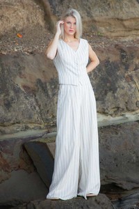 The Bay Muriwai Pants - Beige Pinstripe