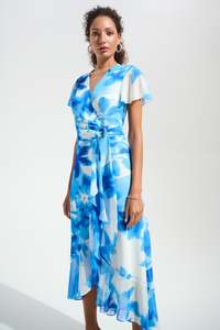 Joseph Ribkoff Chiffon Wrap Dress - Vanilla Blue