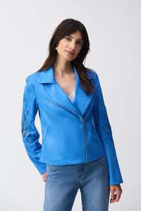 Joseph Ribkoff Foiled Faux-Suede Moto Jacket
