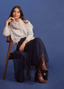 Loobies Story Charlotte Fringed Sweater Bone