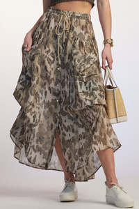 Paula Ryan Sale: PAULA RYAN Button Front Pocket Skirt - Cheetah