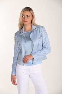 Frank Lyman: Frank Lyman Light Blue Biker Jacket