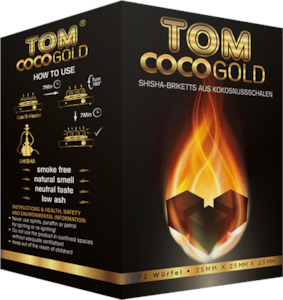 Shisha Charcoal: Tom Coco - Gold - 1KG Coal - 25mm Cube