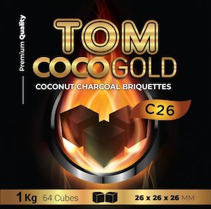 Shisha Charcoal: Tom Coco - Gold - 1KG Coal - 26mm Cube