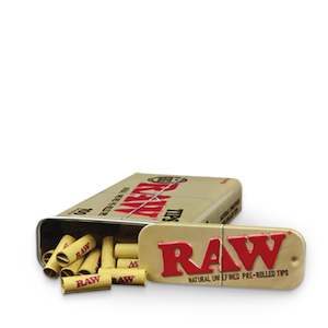 Rolling Papers: RAW Natural Unrefined 100 Tip Pre-Rolled Tin