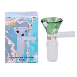 Waterpipe Bowls Joiners: Dokha Glass Colored Dot Dropcone with Handle 14mm
