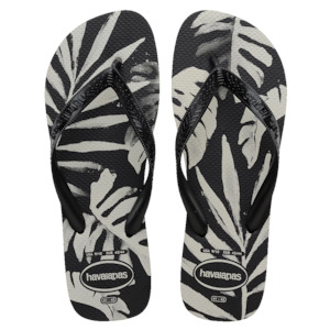 Slides: .Havaianas Mens Top Aloha Flip Flops - BLACK/WHITE - (ALOHA 7892) - HVAO - F
