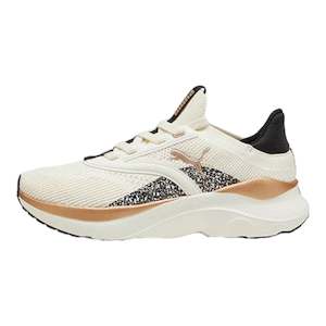 Women Sneakers: .PUMA SOFTRIDE Mayve Leopard II Women's Running Shoes - WARM WHITE/GOLD/BLACK -(310494 01) - MAV - R1L3