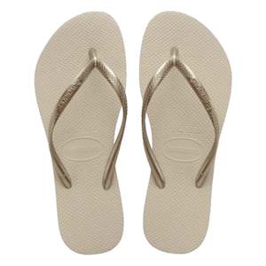 Women Slides Jandals: .Havaianas Womens Beige Slim Flip Flops - BEIGE - (0121) - HV56 - F