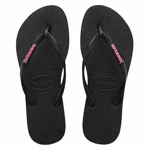 .Havaianas Womens Slim Logo Metallic Black/Pink - (SLIMLOGOMETALLIC) - HV18 - F