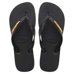 Women Slides Jandals: .Havaianas Womens Top Logo Metallic - BLACK/GOLD - (TOPLOGOMETALLIC) - H96 - F