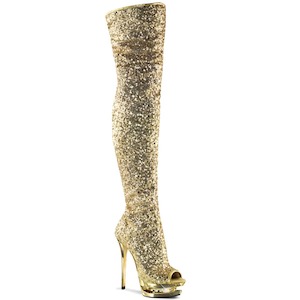Pole Dance Boots: BLONDIE-R-3011 Gold Sequins/Gold Chrome