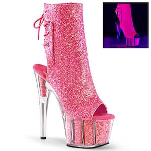 Pole Dance Ankle Boots: ADORE-1018G Neon Pink Glitter/Neon Pink Glitter