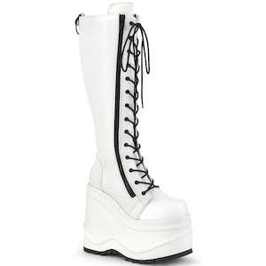 Alternative Knee High Boots: WAVE-200 White Vegan Leather
