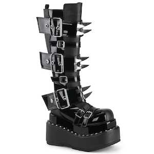 Alternative Knee High Boots: BEAR-215 Black Vegan Leather-Patent