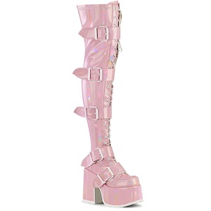 Alternative Thigh High Boots: CAMEL-305 Baby Pink Stretch Hologram