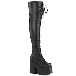 Alternative Thigh High Boots: CAMEL-300 Black Stretch Vegan Leather
