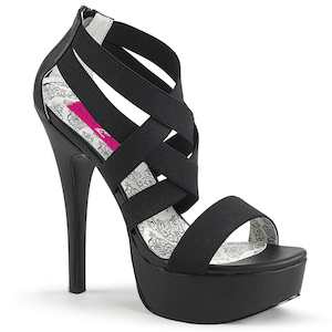 Drag Queen Shoes: TEEZE-47W Black Elasticated Band/Black