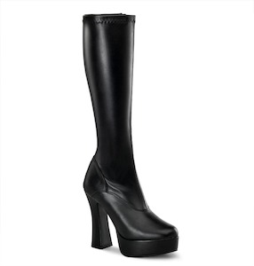 Pole Dance Knee Boots: ELECTRA-2000Z Black Stretch Faux Leather