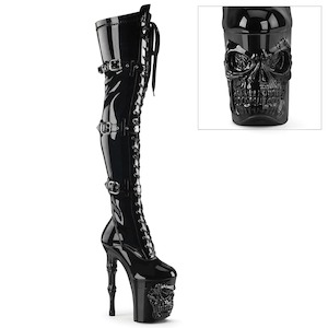 Pole Dance Thigh High Boots: RAPTURE-3028 Black Stretch Patent/Black