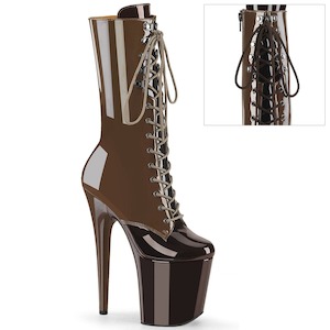 Pole Dance Mid Calf Boots: FLAMINGO-1054DC Mocha-Coffee Patent/Mocha Coffee