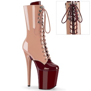 Pole Dance Mid Calf Boots: FLAMINGO-1054DC Blush-Burgundy Patent/Blush Burgundy