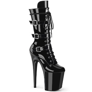 Pole Dance Mid Calf Boots: FLAMINGO-1053 Black Patent/Black