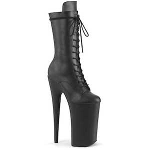 Pole Dance Mid Calf Boots: BEYOND-1050WR Black Faux Leather/Black Faux Leather