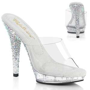 Pole Dance Slides: LIP-101CAS Shoes Clear/Silver AB Rhinestone