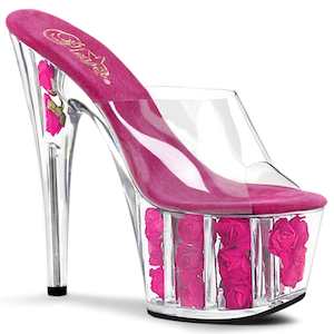 Pole Dance Slides: ADORE-701FL Clear/Hot Pink FloweRhinestones