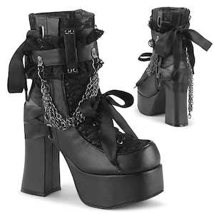 Alternative Ankle Boots: CHARADE-110 Black Vegan Leather-Lace Overlay