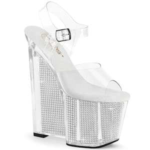 AMAZE-808SRS Platform Shoes Clear/Silver Rhinestone