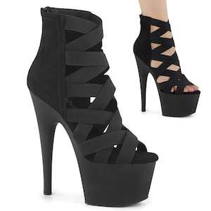 Products: ADORE-700-24 Platform Shoes Black Elastic Band-Microfiber/Black Matte