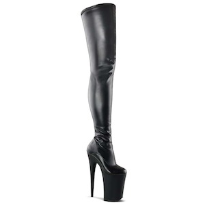 Pole Dance Crotch Chap Boots: INFINITY-4000 Black Stretch Faux Leather/Black Matte
