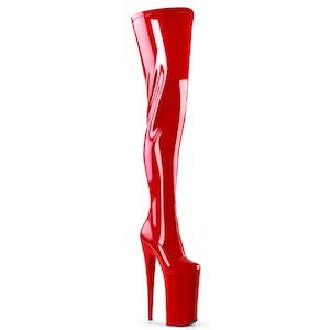 Pole Dance Crotch Chap Boots: BEYOND-4000 Red Stretch Patent/Red