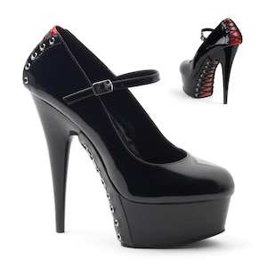 Pole Dance Pumps: DELIGHT-687FH Black-Red Patent/Black