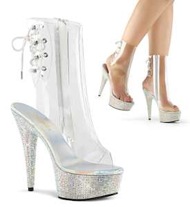 Pole Dance Ankle Boots: BEJEWELED-1018DM-6 Clear/Silver Multi Rhinestones
