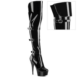 Pole Dance Thigh High Boots: DELIGHT-3018 Black Stretch Patent/Black