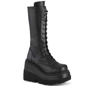 Alternative Mid Calf Boots: SHAKER-72 Black Vegan Leather